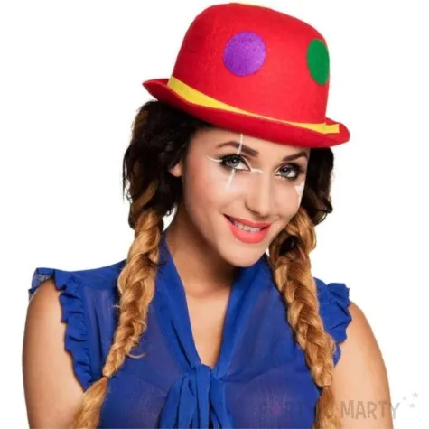 kapelusz melonik klauna w kropki czerwony partytino
