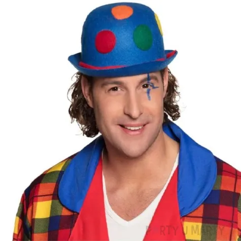 kapelusz melonik klauna w kropki niebieski partytino