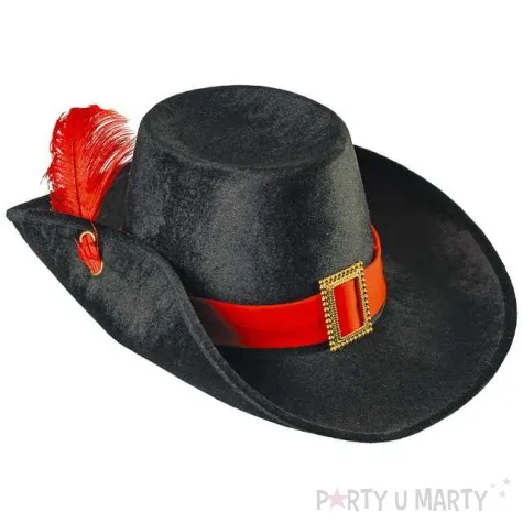 kapelusz muszkietera z czerwonym piorkiem kraszek