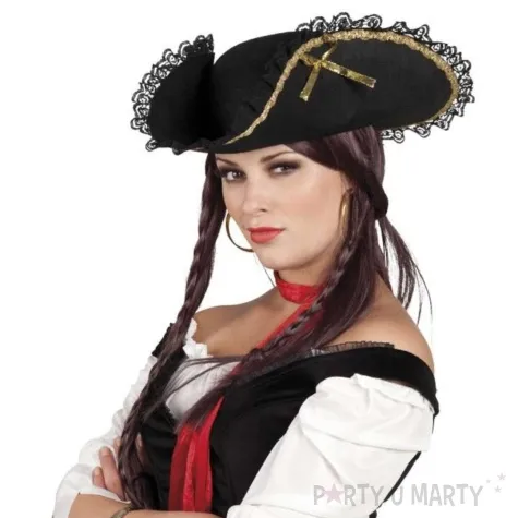kapelusz pirat trikorn z koronka czarny boland