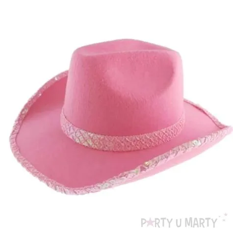 kapelusz rozowy kowboj brzeg z cekinami filc