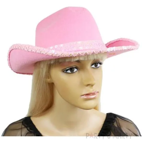 kapelusz rozowy kowboj brzeg z cekinami filc