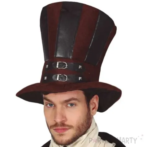 kapelusz wysoki cylinder steampunk brazowy guirca