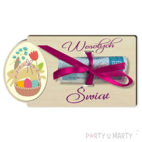 karnet koszyczek wesolych swiat drewniana 125x65 mm