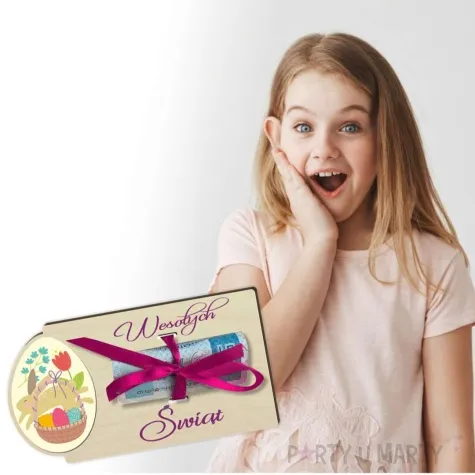 karnet koszyczek wesolych swiat drewniana 125x65 mm