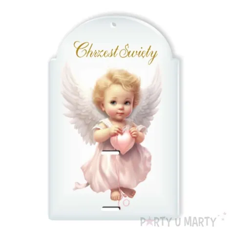 karnet na banknot chrzest swiety aniol serduszko 100x65 mm