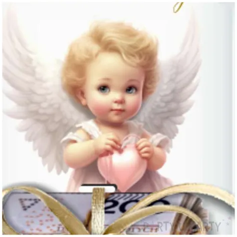 karnet na banknot chrzest swiety aniol serduszko 100x65 mm