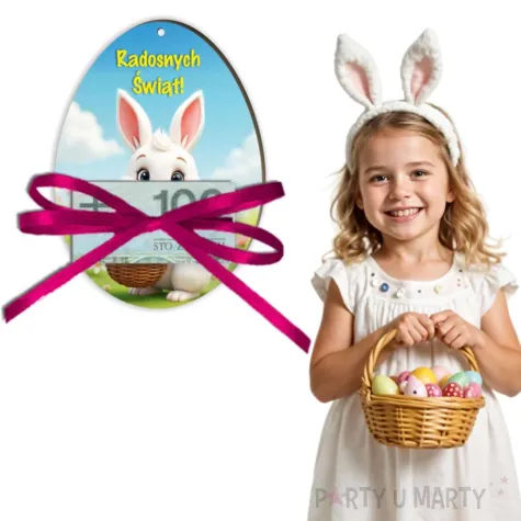 karnet na banknot jajko bialy krolik i pisanki radosnych swiat prezent na wielkanoc 12 5 cm