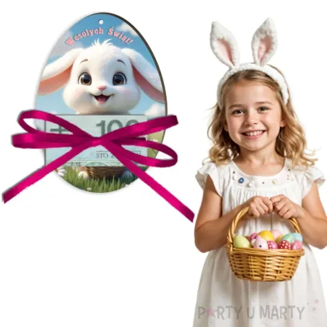 karnet na banknot jajko bialy krolik i pisanki wesolych swiat prezent na wielkanoc 12 5 cm