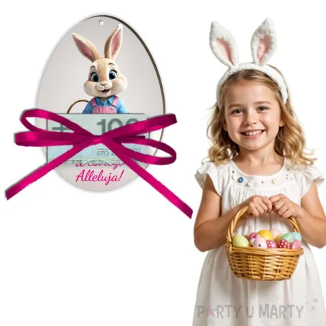 karnet na banknot jajko pani krolik i pisanki wesolego alleluja prezent na wielkanoc 12 5 cm