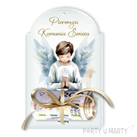 karnet na banknot komunia swieta aniol chlopiec 100x65 mm