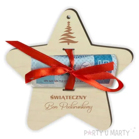 karnet swiateczny bon podarunkowy gwiazda drewniana 90x95 mm