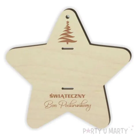 karnet swiateczny bon podarunkowy gwiazda drewniana 90x95 mm