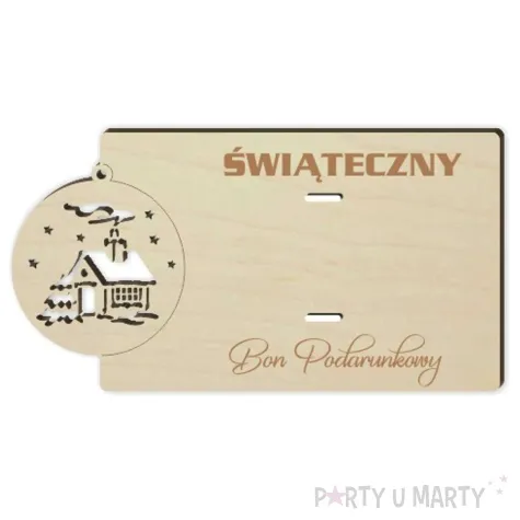karnet swiateczny bon podarunkowy z bombka drewniana 125x65 mm
