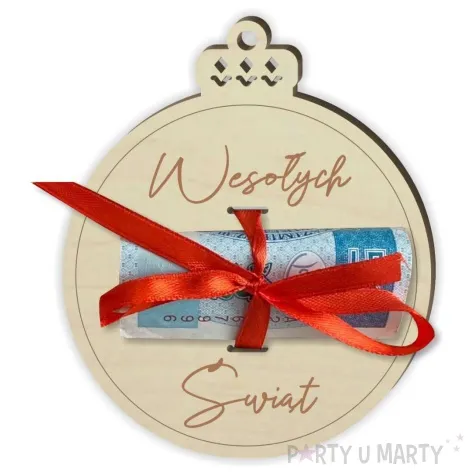 karnet wesolych swiat bombka drewniana 80x95 mm