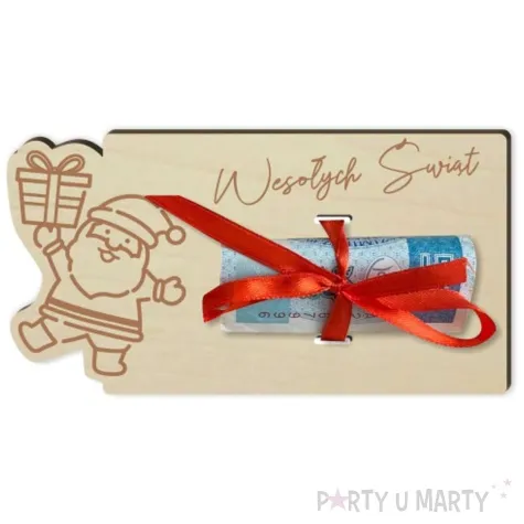 karnet wesolych swiat z mikolajem drewniana 125x65 mm