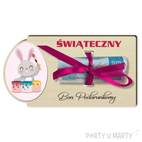 karnet zajaczek bon podarunkowy drewniana 125x65 mm