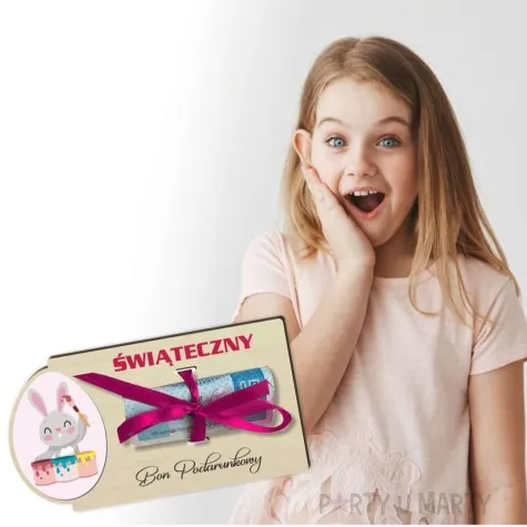 karnet zajaczek bon podarunkowy drewniana 125x65 mm