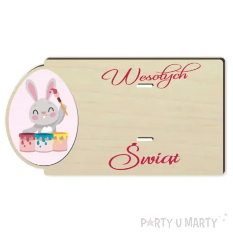 karnet zajaczek wesolych swiat drewniana 125x65 mm