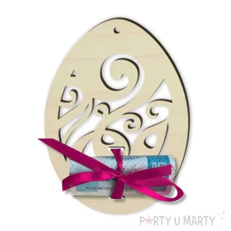 karnet zawieszka pisanka z zawijaskiem drewniana 110x80 mm