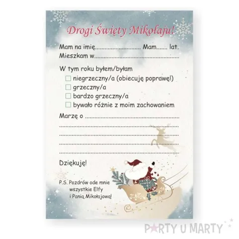 kartka list do mikolaja pastel a5 koperta