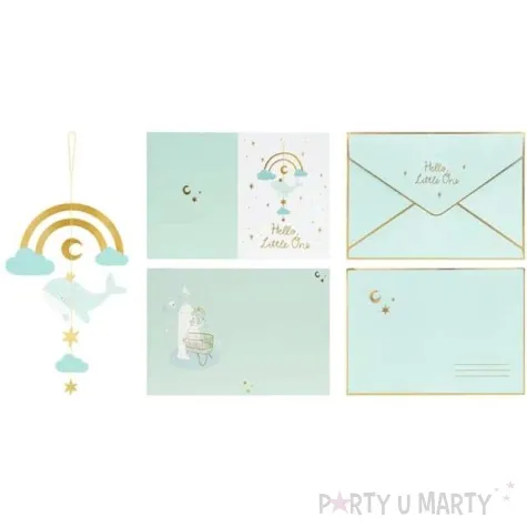 kartka okolicznosciowa baby shower boy hello little one niebieska partydeco 14x20 cm