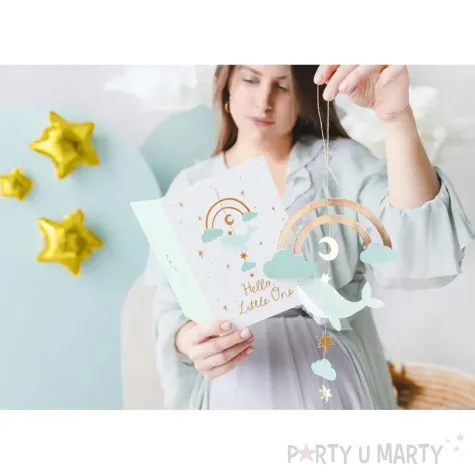 kartka okolicznosciowa baby shower boy hello little one niebieska partydeco 14x20 cm