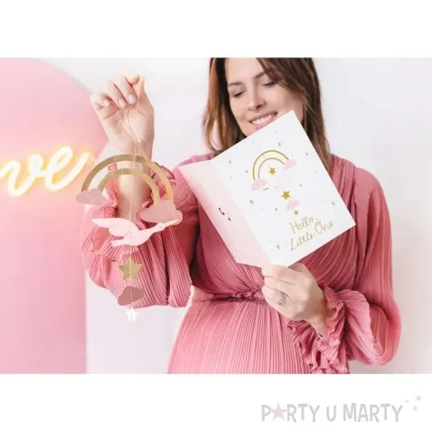 kartka okolicznosciowa baby shower girl hello little one rozowa partydeco 14x20 cm