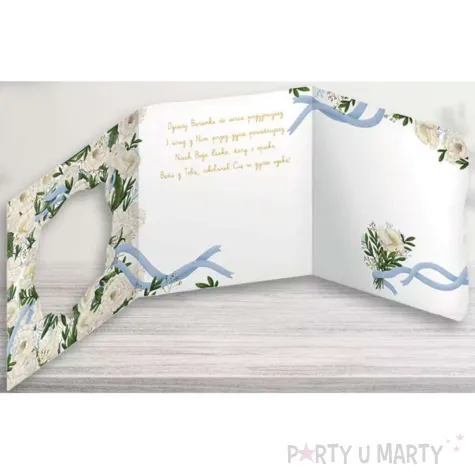 kartka okolicznosciowa biale kwiaty ihs prezent pamiatka na komunie swieta 15x15 cm