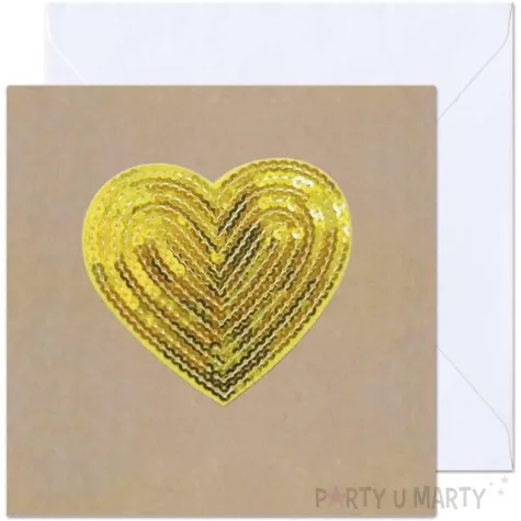 kartka okolicznosciowa cekinowe serce bezowo zlota paw 15 4 x 15 4 cm