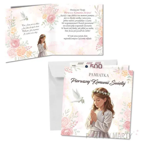 kartka okolicznosciowa dziewczynka w albie prezent pamiatka na komunie swieta 15x15 cm