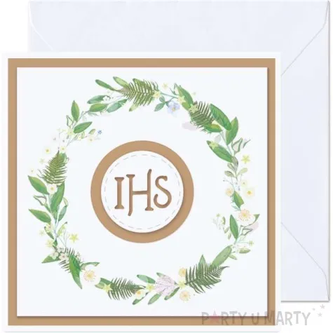 kartka okolicznosciowa ihs wianek z kwiatow biala paw 15 4 x 15 4 cm