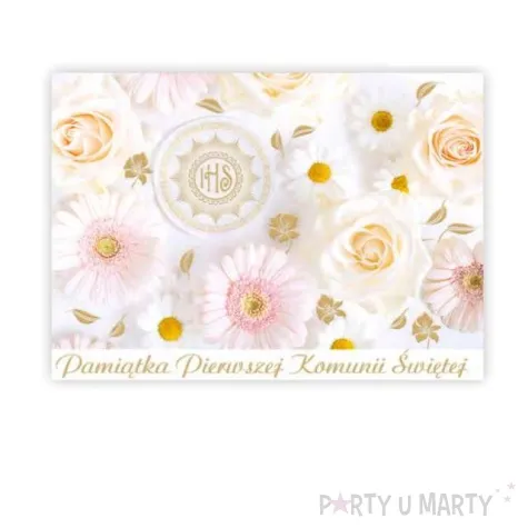 kartka okolicznosciowa komunia swieta hostia i kwiaty przestrzenna pol maki 14x19cm