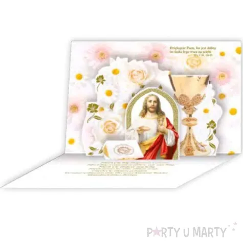 kartka okolicznosciowa komunia swieta hostia i kwiaty przestrzenna pol maki 14x19cm