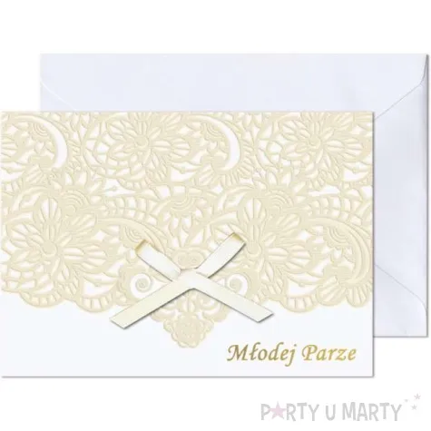 kartka okolicznosciowa mlodej parze bezowa koronka paw 17 6 x 12 5 cm