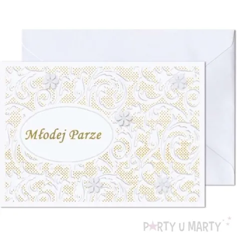kartka okolicznosciowa mlodej parze zlota koronka paw 17 6 x 12 5 cm