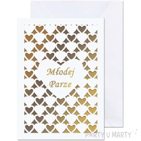 kartka okolicznosciowa mlodej parze zlote serca paw 12 5 x 17 6 cm
