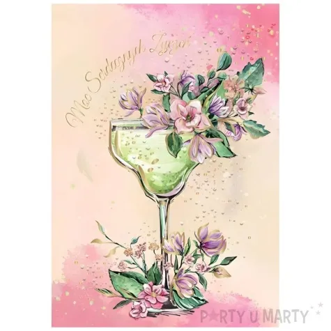 kartka okolicznosciowa urodziny kieliszek i kwiaty henry a5