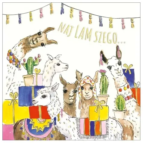 kartka okolicznosciowa urodziny lamy i kaktusy henry 15 x 15 cm