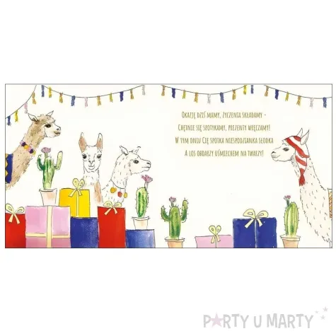 kartka okolicznosciowa urodziny lamy i kaktusy henry 15 x 15 cm