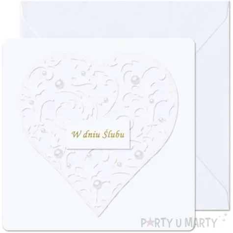 kartka okolicznosciowa w dniu slubu perlowe serce paw 15 4 x 15 4 cm