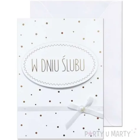 kartka okolicznosciowa w dniu slubu zlote kropki paw 12 5 x 17 6 cm