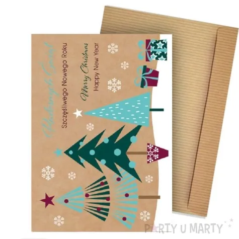 kartka okolicznosciowa wesolych swiat eko krajobraz z choinkami maki b6