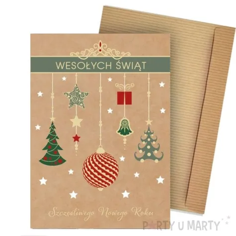 kartka okolicznosciowa wesolych swiat eko wiszace ozdoby maki b6