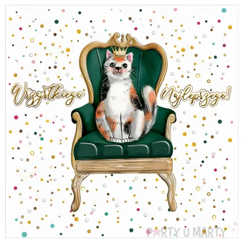 kartka okolicznosciowa wszystkiego najlepszego kot kanapowiec w koronie henry 15x15 cm