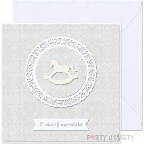kartka okolicznosciowa z okazji narodzin konik paw 15 4 x 15 4 cm