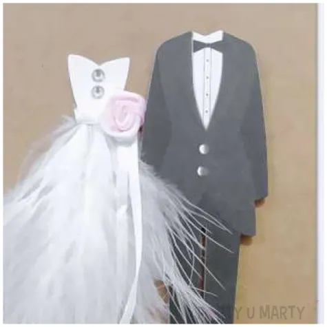 kartka okolicznosciowa z okazji slubu mloda para paw 12 5 x 17 6 cm