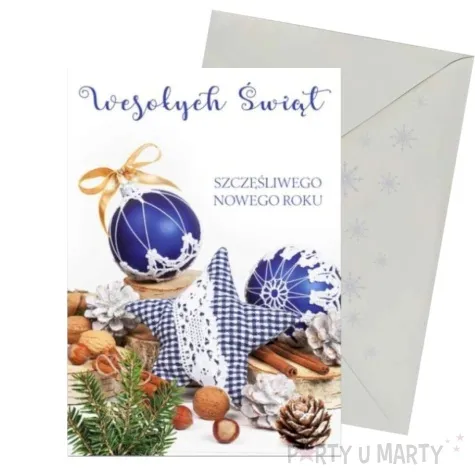 kartka okolicznosciowa z oplatkiem wesolych swiat gwiazda i bombki maki b6