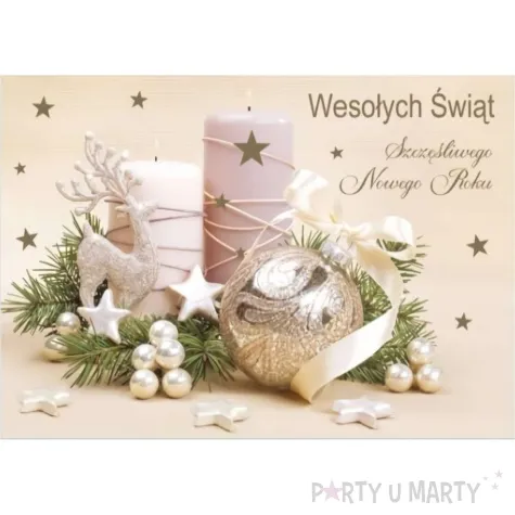 kartka okolicznosciowa z oplatkiem wesolych swiat stroik ze swieca maki b6