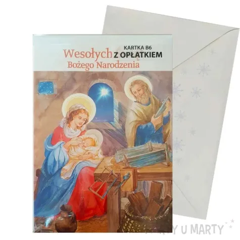 kartka okolicznosciowa z oplatkiem wesolych swiat szopka maki b6